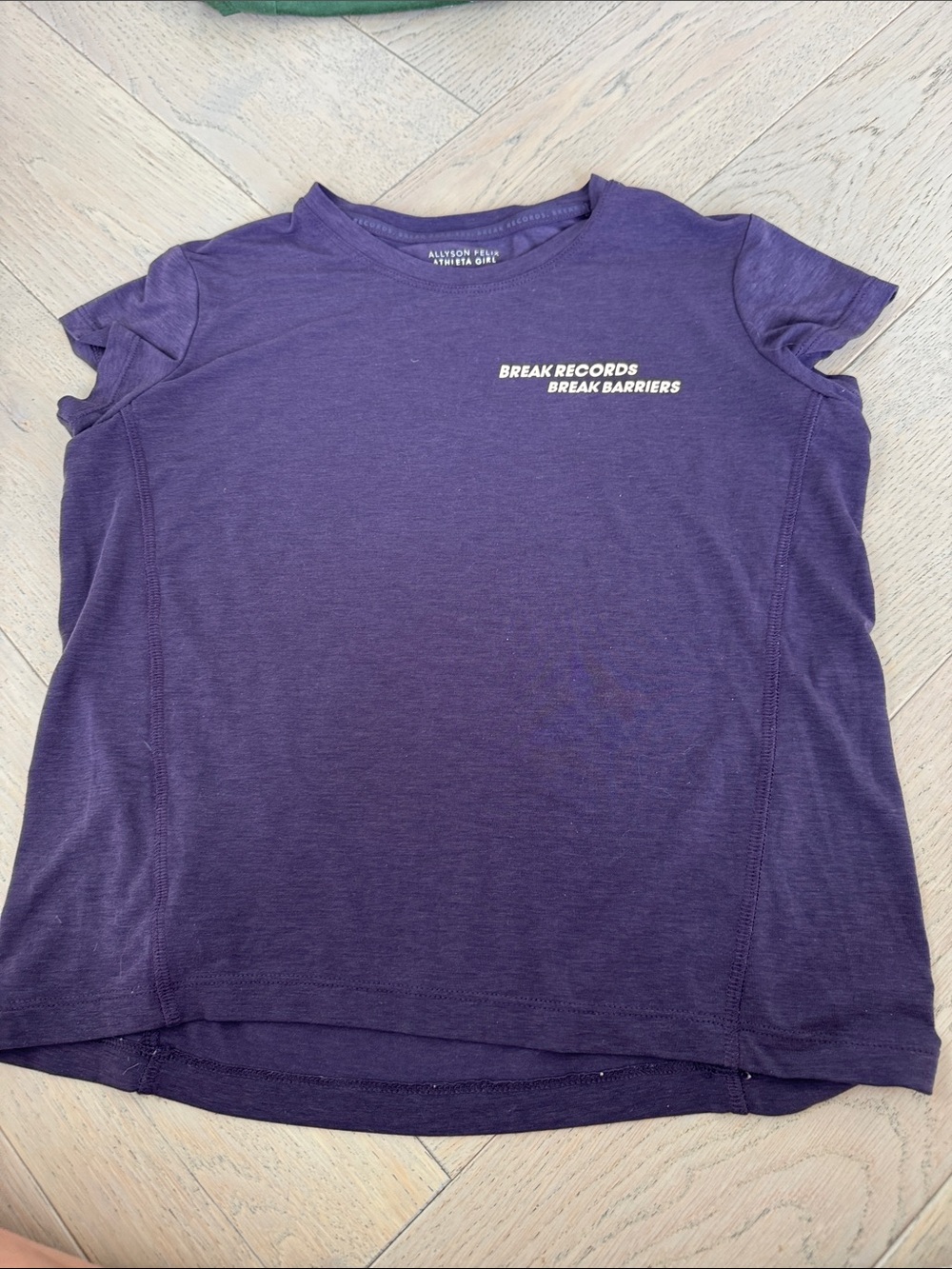 Athleta Purple Short Sleeve Performance Tee with White Chest Text
